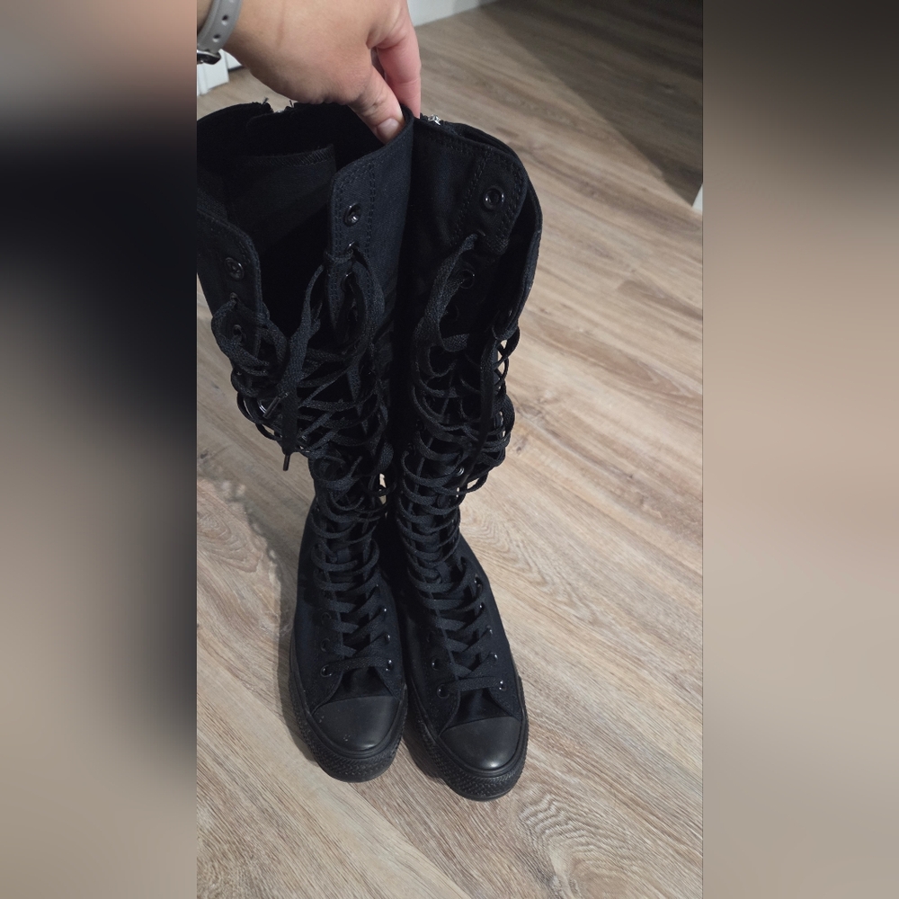 Converse Black Lace-Up Knee-High Canvas Boots
